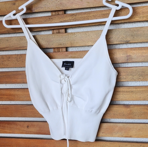 LIKE NEW Y2K BARDOT womans size 10 white stretch knit singlet - Picture 2 of 6